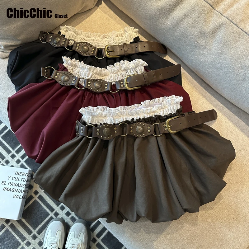 

Женские юбки с поясом, лето 2026, новая корейская мода, юбка из воздушного шара в стиле Харадзюку, короткая женская одежда, Y2K, стиль Харадзюку 2000-х, черный