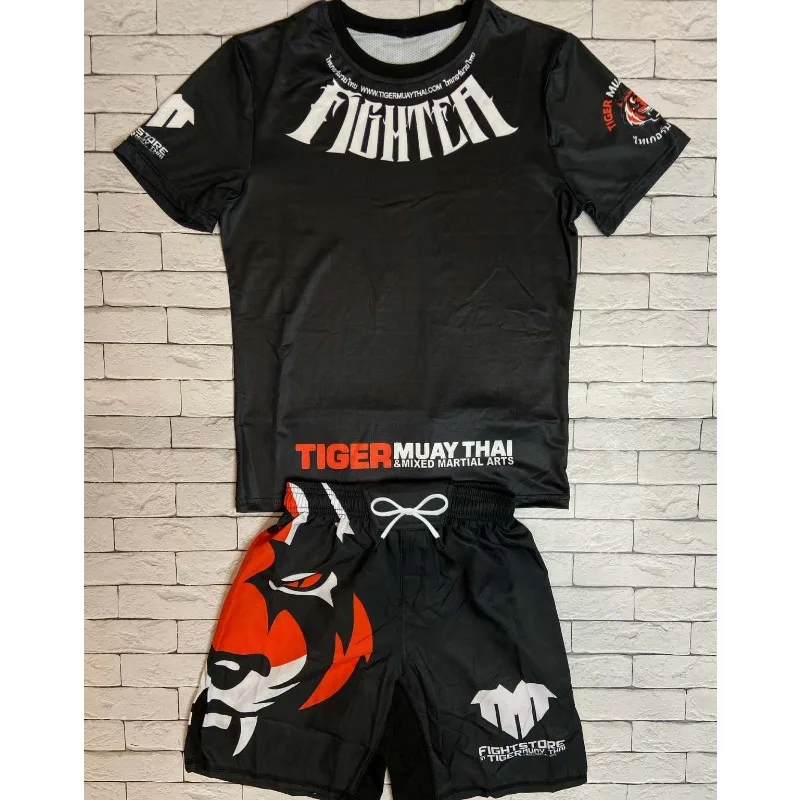 2026 New Muay Thai Themed Training Set, Summer Breathable Quick-Drying Boxing Sportswear, T-shirt + Shorts, 2-Piece Fitness Set