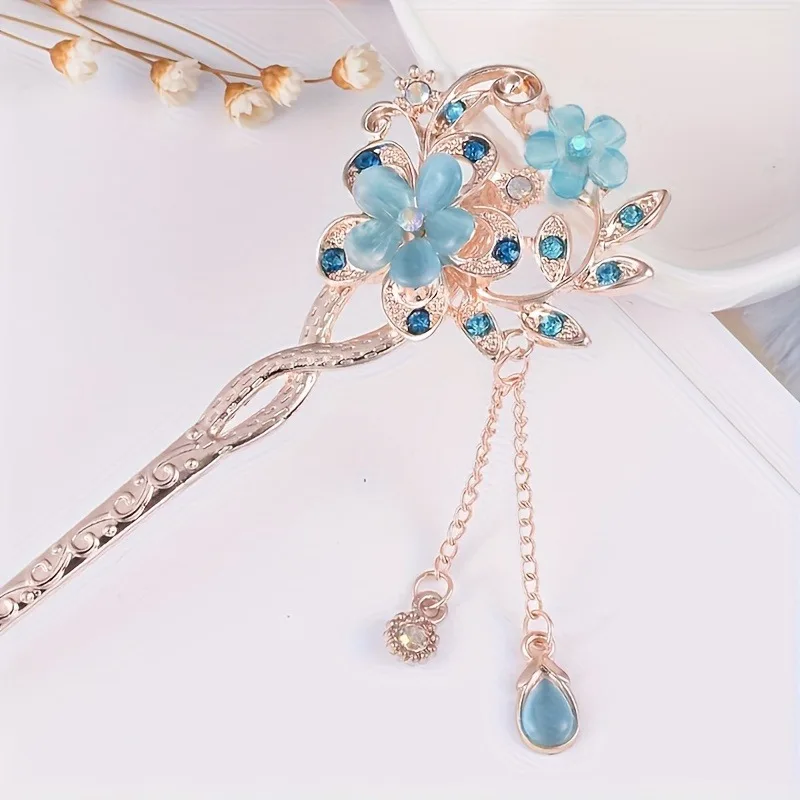 1PC Vintage Ethnic Style Hairpin Elegant Flower Shaped Hairpin Exquisite Pendants Hairpin