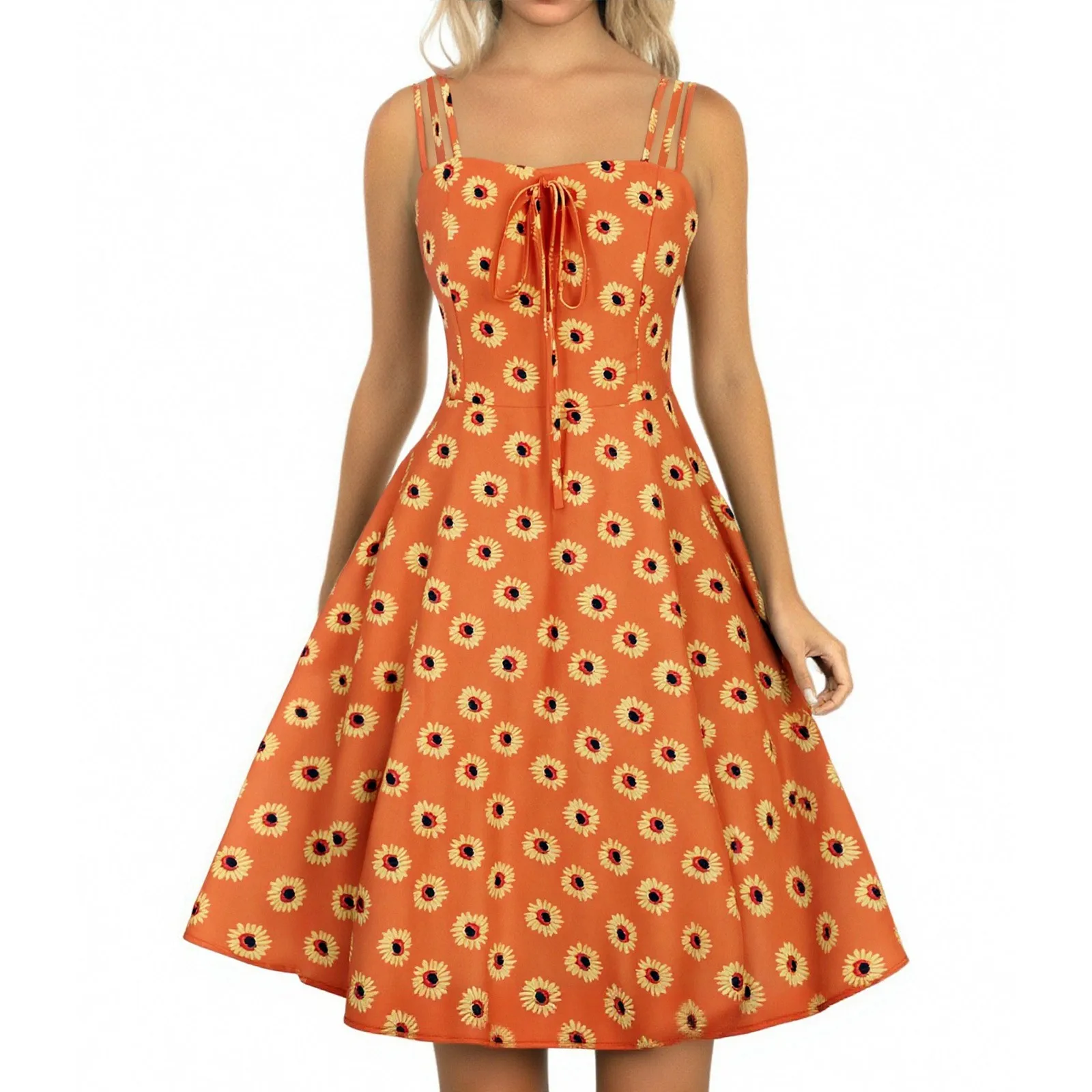 ชุดใหม่น่ารัก Daisy ผู้หญิงดอกไม้พิมพ์แฟชั่นฤดูใบไม้ผลิฤดูร้อนกลางแจ้งวันหยุดชายหาด Casual Vintage Dresses