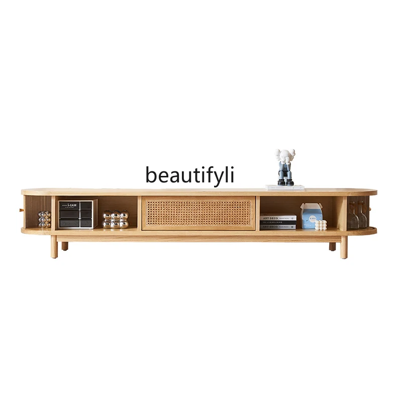 

Solid Wood TV Cabinet Living Room Nordic Complete Floor Cabinet Rattan Japanese Log TV Stand