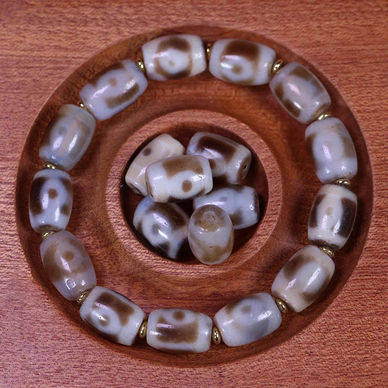 5A Grade Tibetan Natural Genuine Old Mine Agate Two-Eyed Dzi Bracelet Necklace Loose Barrel Bead Accessories 9*13mm
