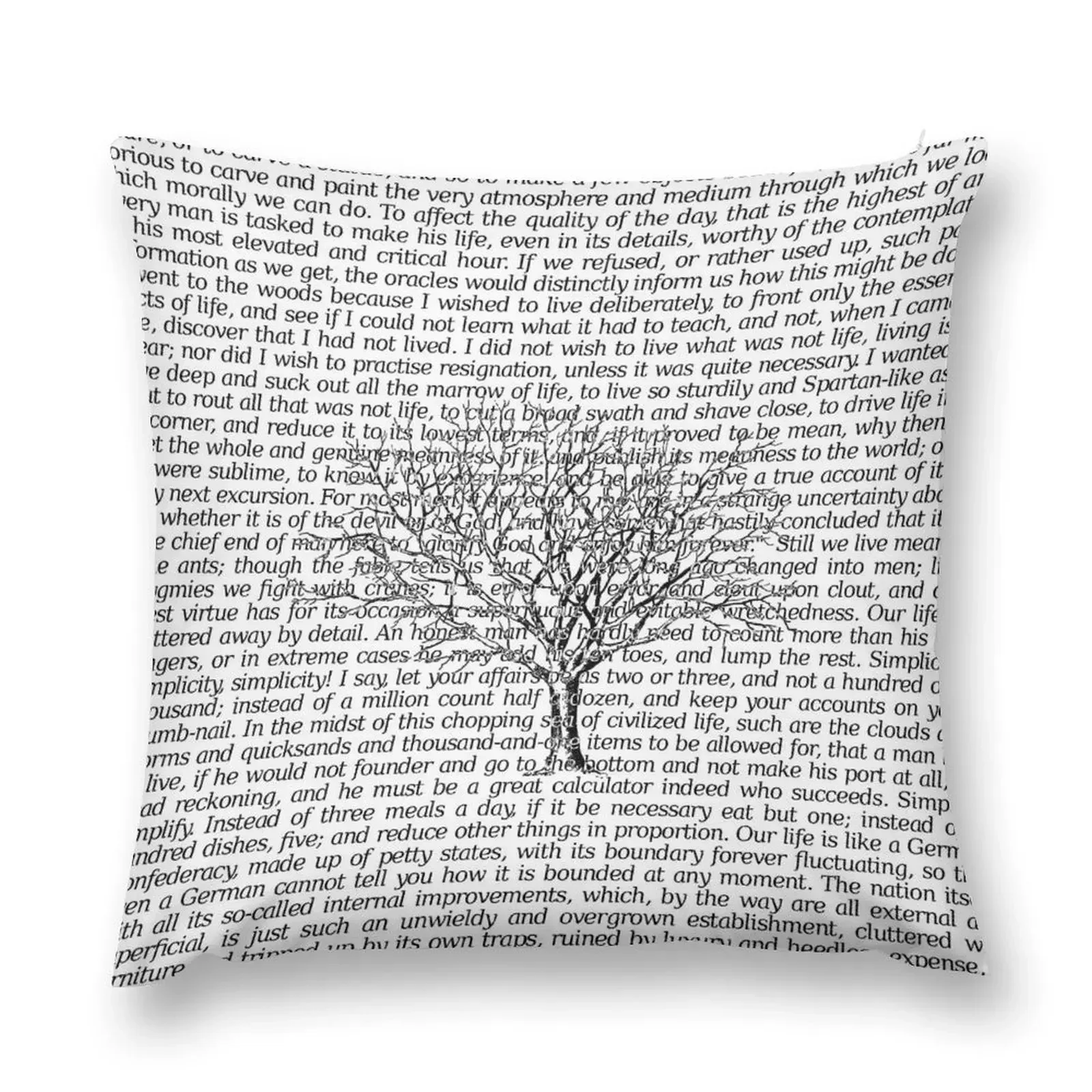 Walden Thoreau Literary Text with Tree Throw Pillow Throw Pillow Covers Pillowcases pillow