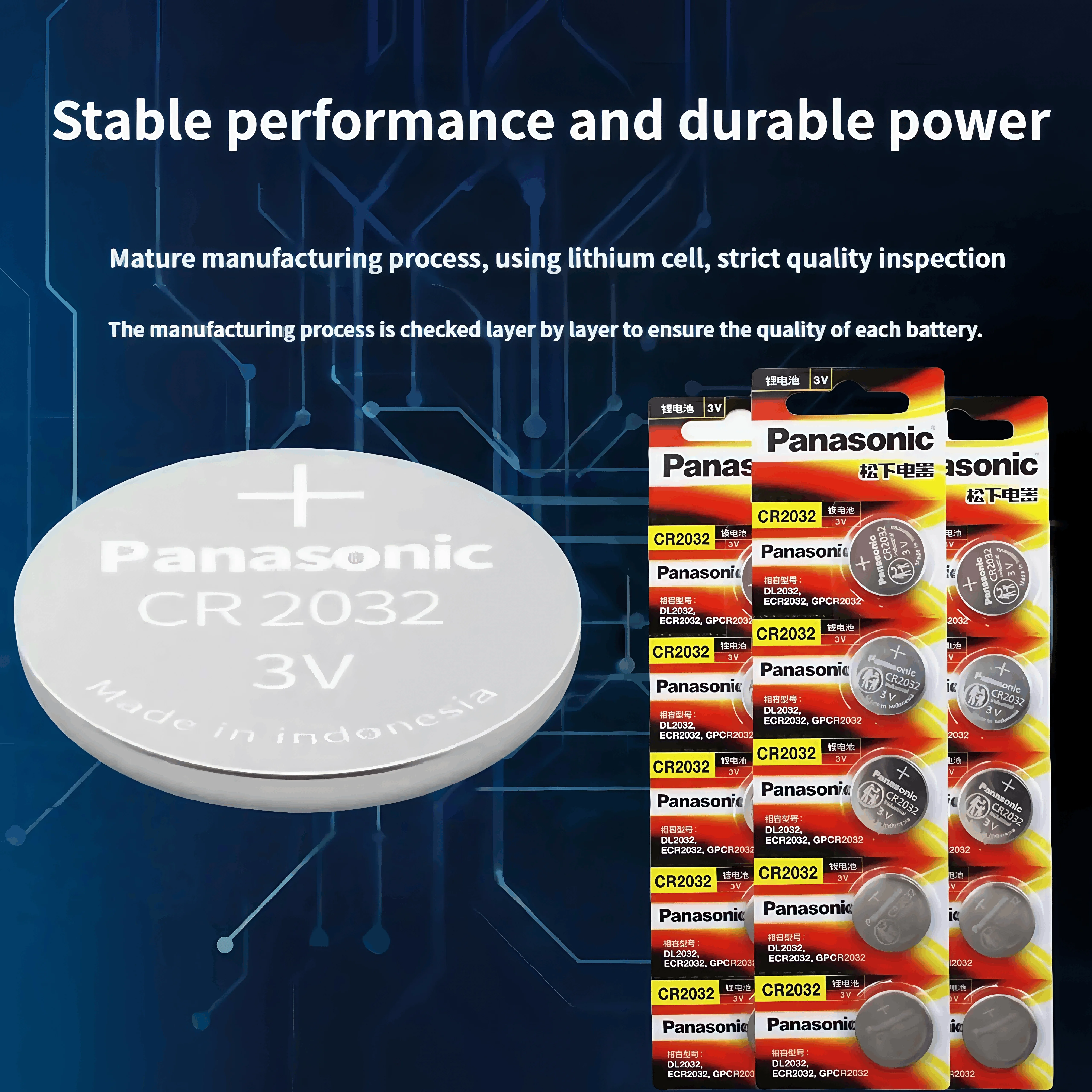 5-100PCS CR2032 3V Battery Panasonic for Hearing Aid, Glucose Monitor, LED Light, Electronics