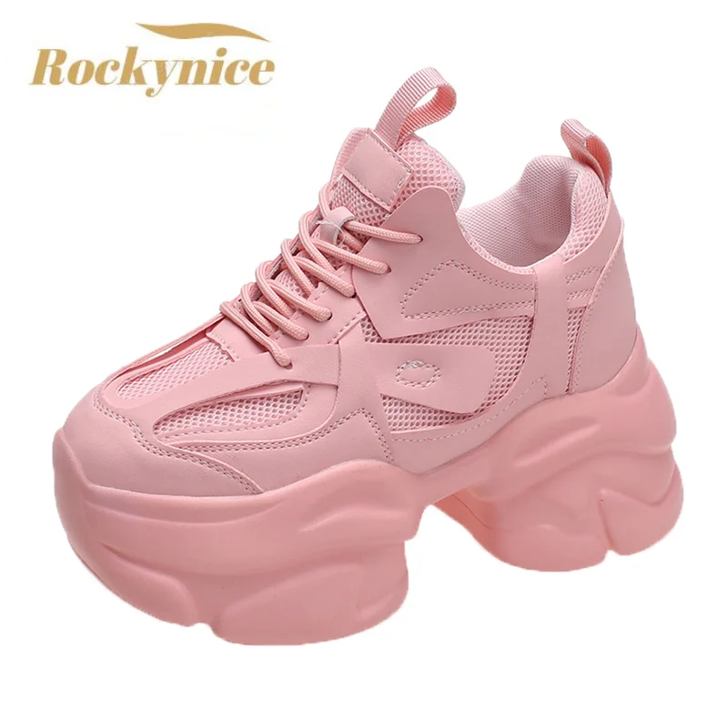 

High Platform Sneakers Women Chunky Breathable Sports Shoes Woman Lace Up Thick Bottom Ladies Walking White Shoes Spring 2023