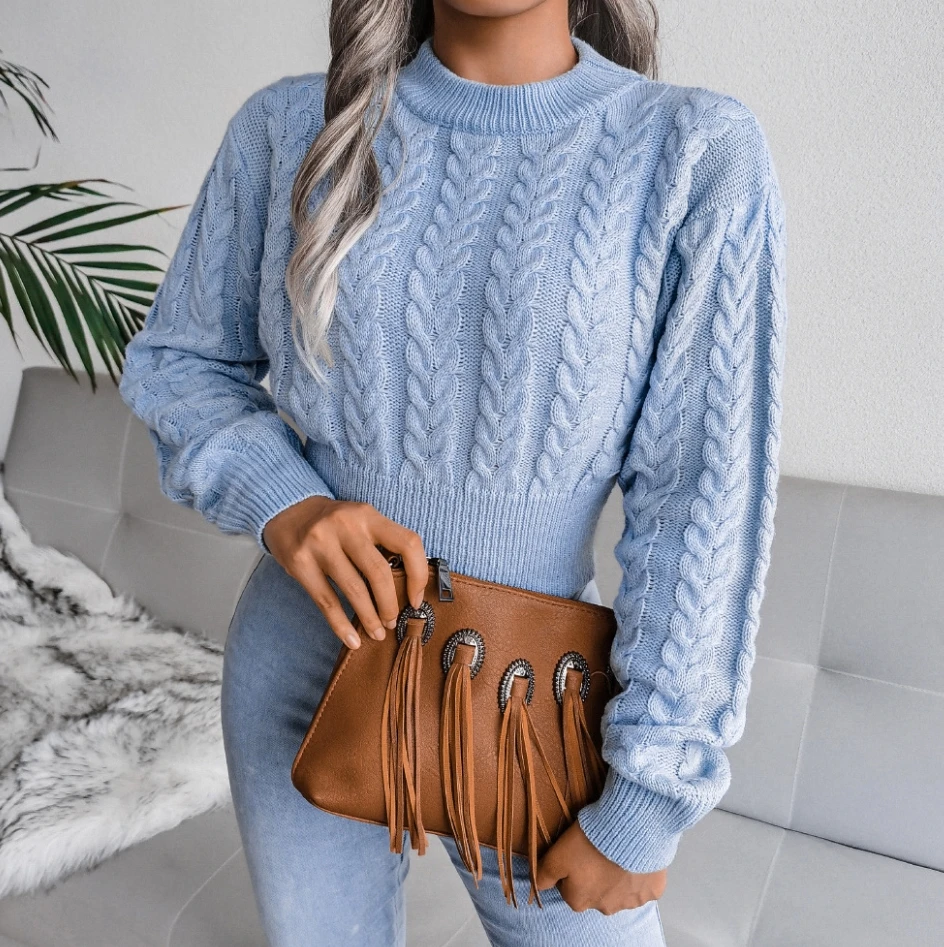 Fried Dough Twists Waist Closing Knitting Navel Revealing Sweater 2025 Autumn Winter Spring New Fashion Casual Pullover Tops