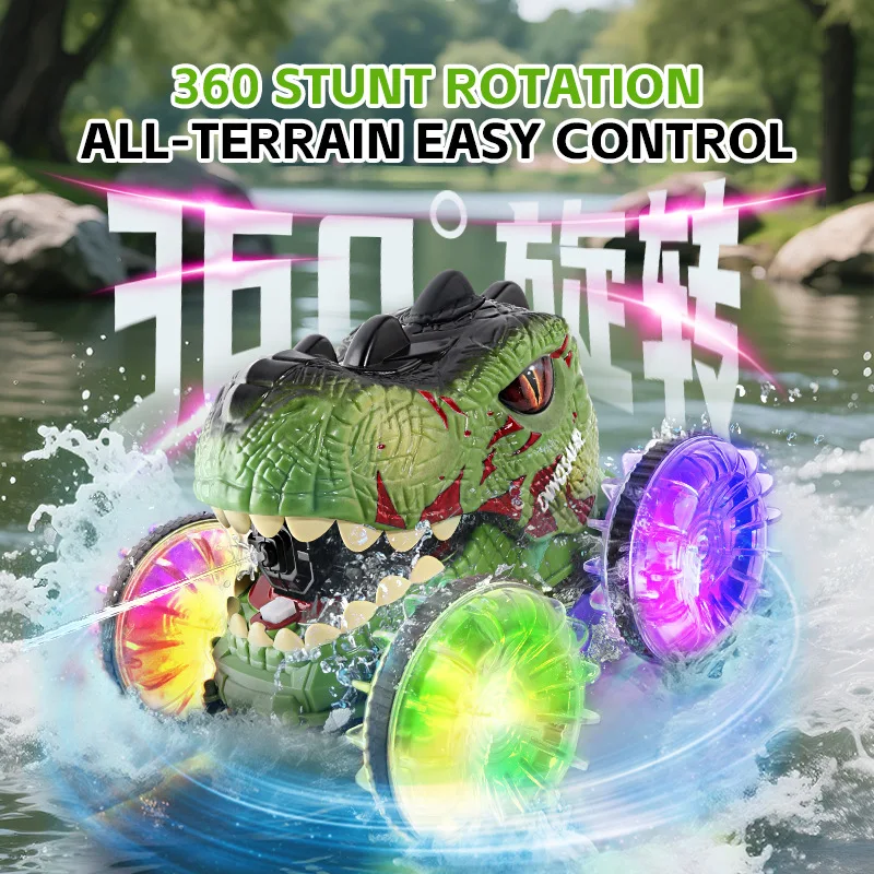 Vierwielaandrijving amfibische dinosaurus hoofd stunt auto gebaar inductie licht afstandsbediening waternevel speelgoed monster auto