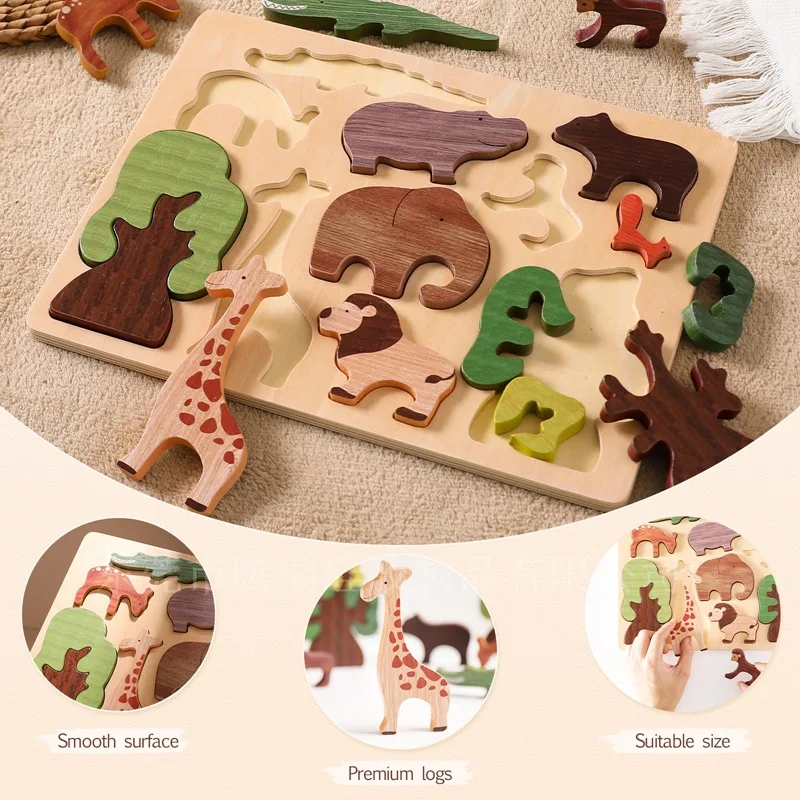 3D Wooden Jigsaw Puzzle Forest Animal Scene Kids Early Learning Educational Puzzle Toy Set