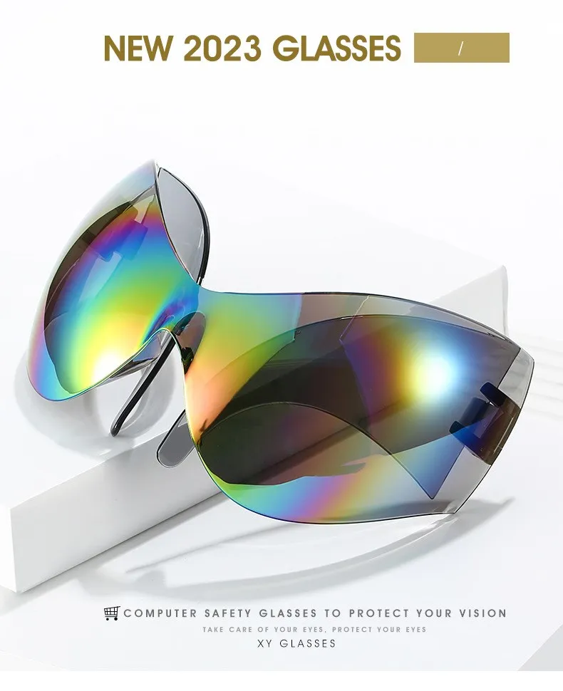 Übergroße y2k Punk Sport Sonnenbrille Frauen Männer Luxusmarke Steampunk einteilige Sonnenbrille für Dame wind dichte Brille uv400 – Detail 1