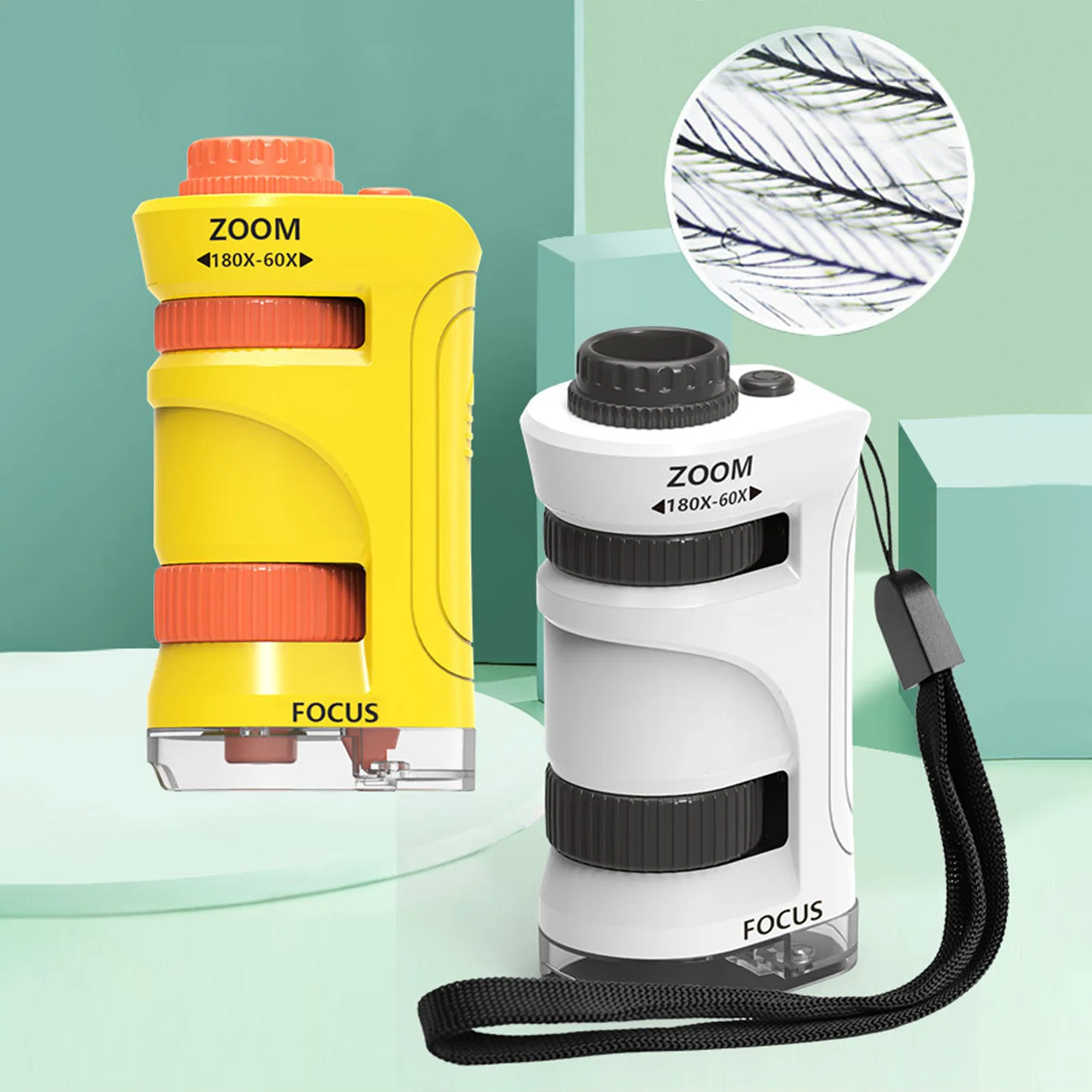 Portable Handheld Microscope Built-in LED Light Educational Science Microscope with 60x-180x Magnification for Students Age 6+