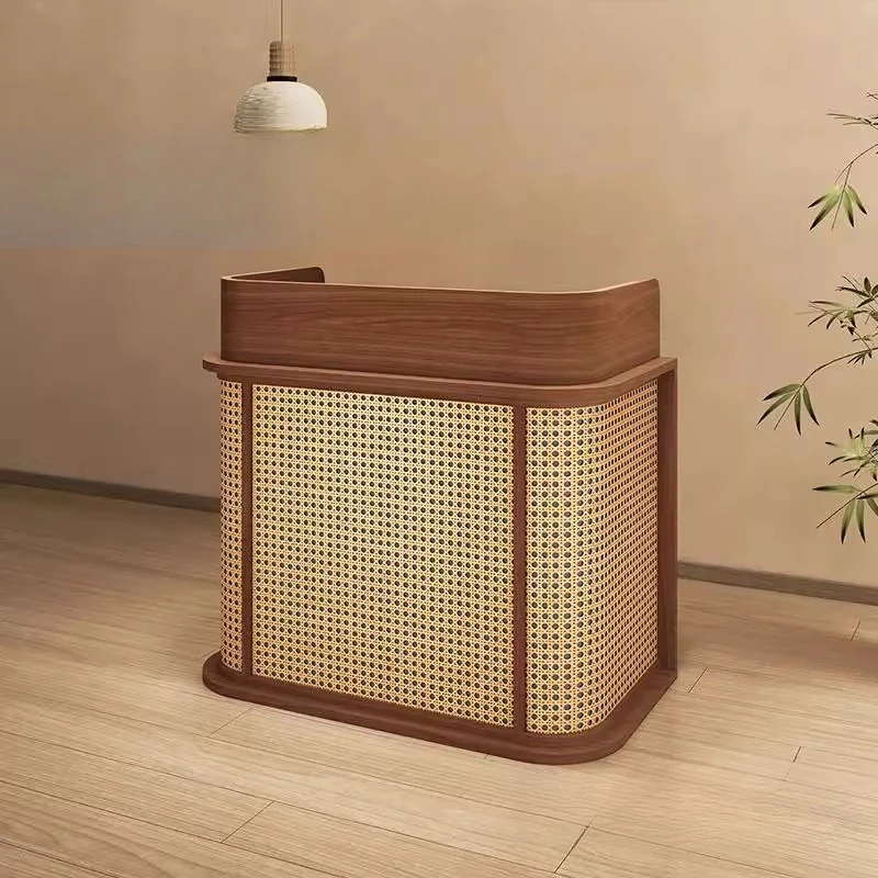 Customizable Banchi reception dal design in legno Reception Banchi reception eleganti a forma di L di alta qualità Banco da lavo