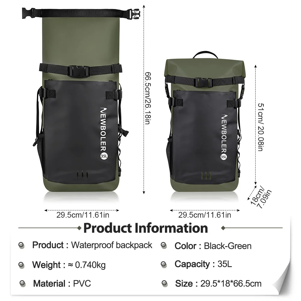 35L PVC Swimming Pack Dry Bag Backpack for Women Men Waterproof Backpack Kayak Trekking Drifting Rafting Surfing Boating Bag