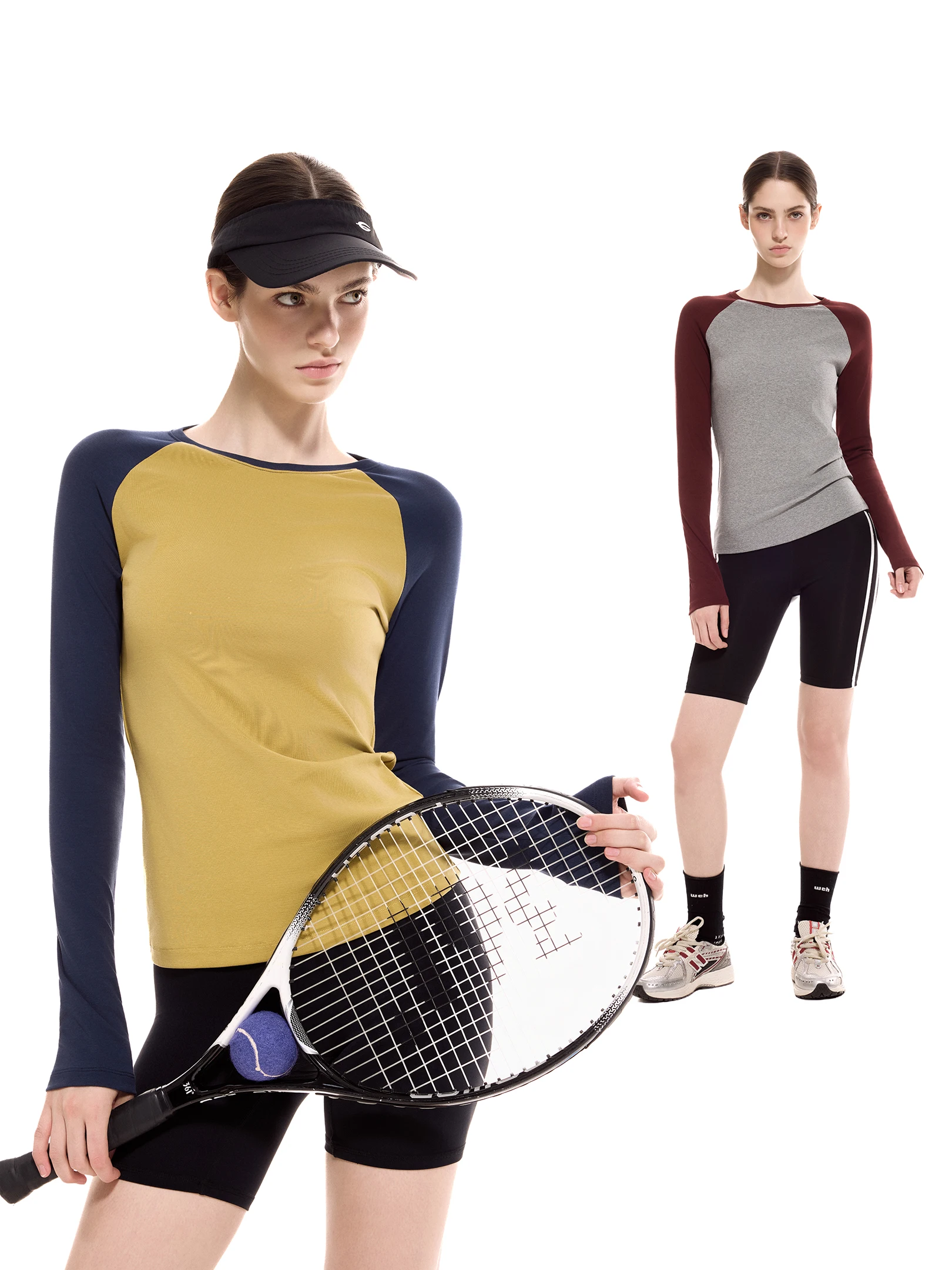 Sporty Long Sleeve round Neck T-Shirt Women's Slim Fit Color Block Shoulder Insert Design Cotton Blend Elastic Fiber Autumn N...