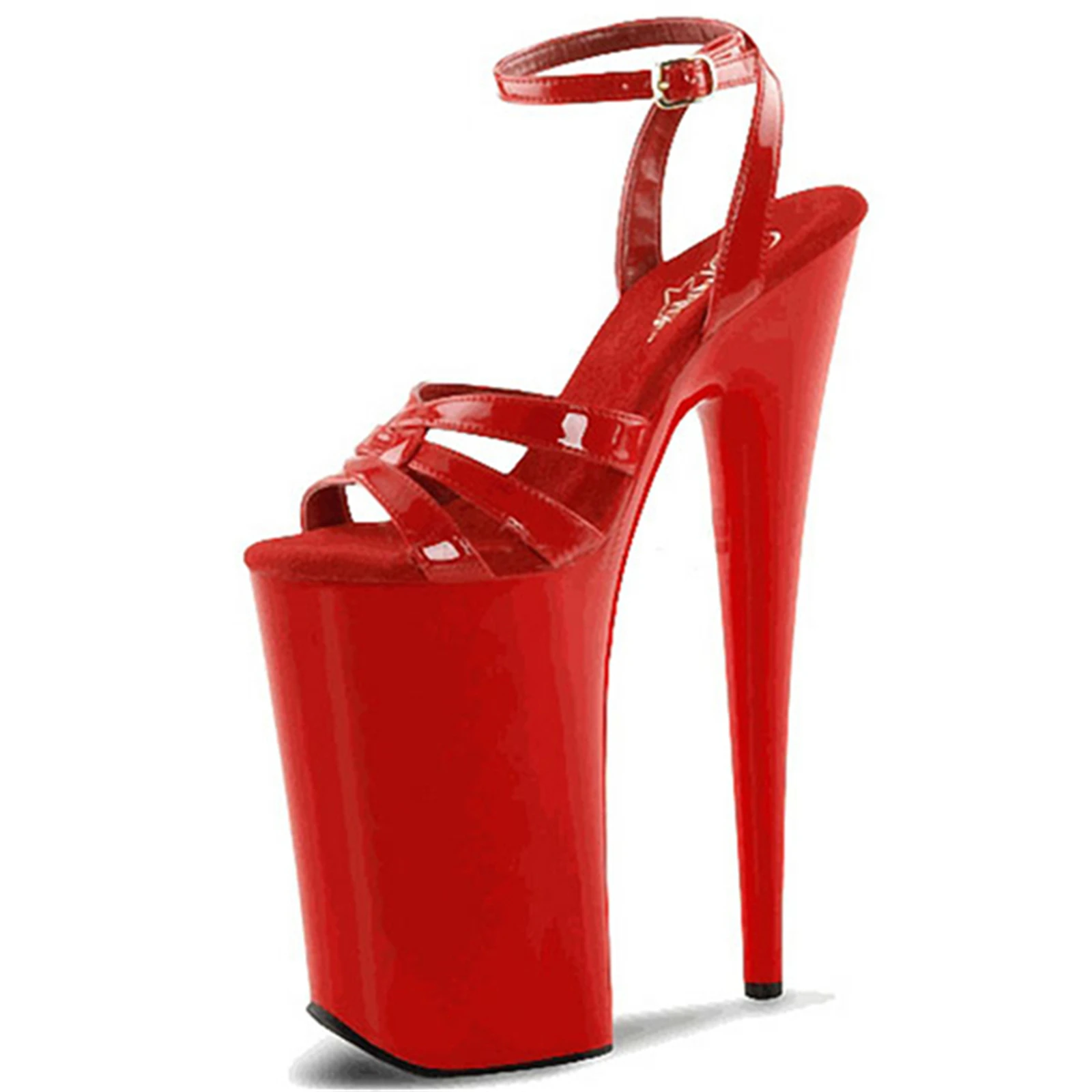 

​23CM Platform Sandals Red, Patent Leather Heels with Multi Cross Straps, Extreme Height Party Shoes​