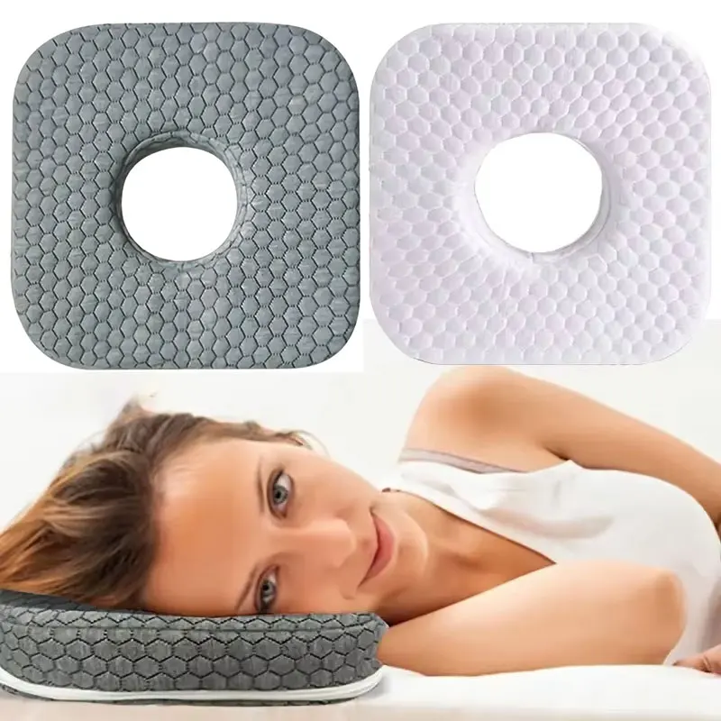

Ear Piercing Pillow Memory Foam Filled for Side Sleepers Square Pillow with Ear Hole Ear Guard Sleep Pillow for Ear Pain People
