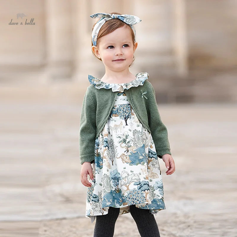 Dave Bella Girl\'s Princess Dress Children Baby Autumn Casual Fashion Pure Cotton Print Cute Outdoor Party DB3236904