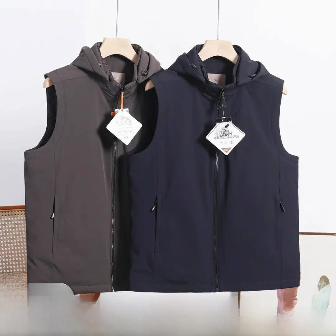 

Lightweight 90 down Hooded Jaet Men's Faionable Quilted Vest Outerwear Warm Breathable Zipper Closure Color Design