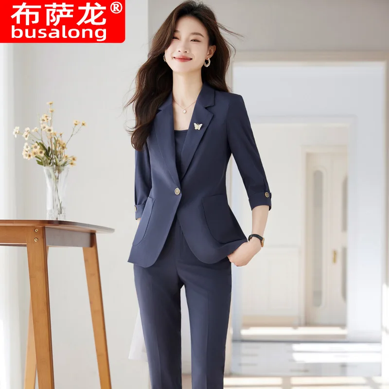 2024Spring New Casual Small Suit Coat Suit Top High-End Goddess Temperament Professional Half Sleeve Fashion Suit