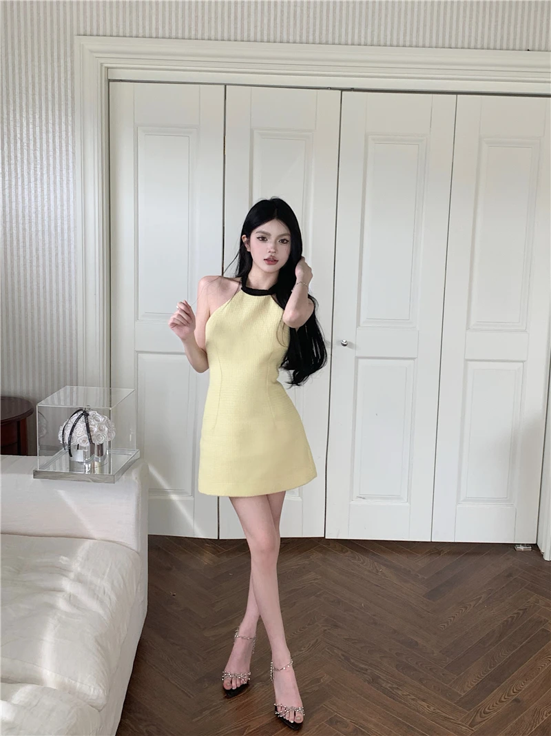 2023 Summer Y2k Mini Dress Women Beach Party Dress backless Female Sleeveless Slim Bodycon One Piece Dress Korean Fashion Chic