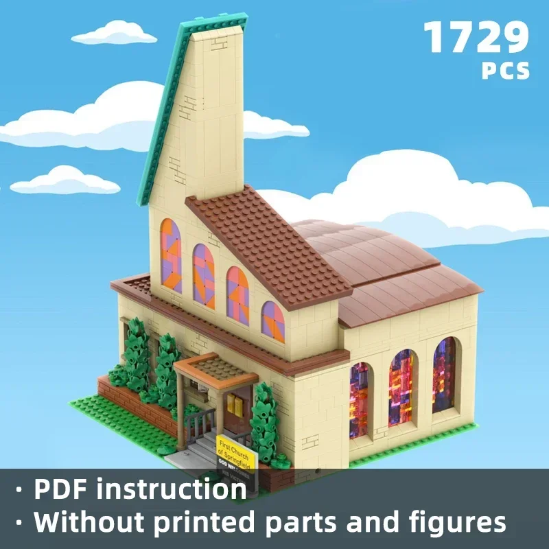 Scène de dessin animé classique diorama briques blocs d'église maison ville haus moc fans cadeau de construction enfant film jouet produit décor setChristm