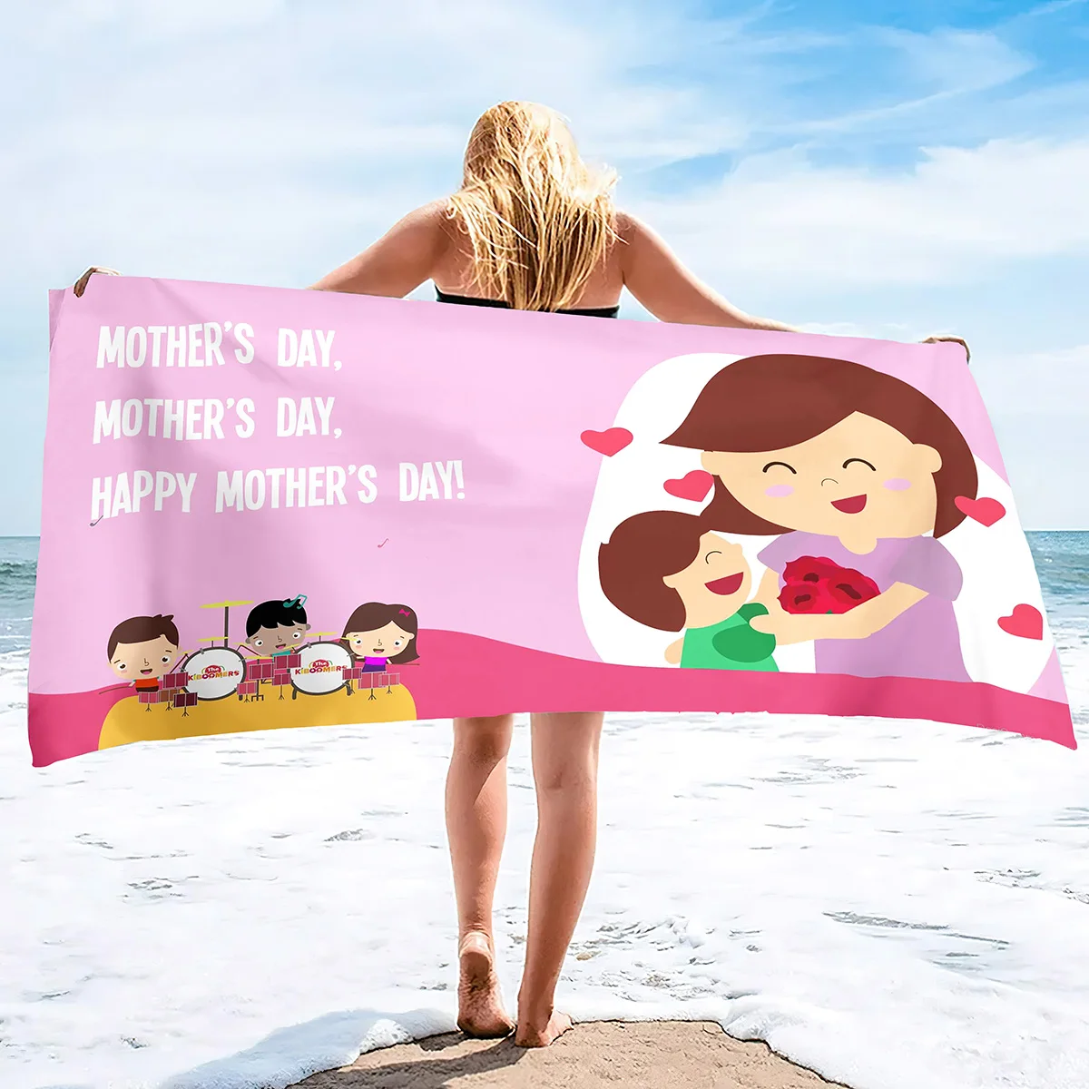 Beach Towels Ultra Soft Highly Absorbent Pink Wave Heart Small Bath Towel Super Absorbent Sand Free  Towels Mother's day Gift