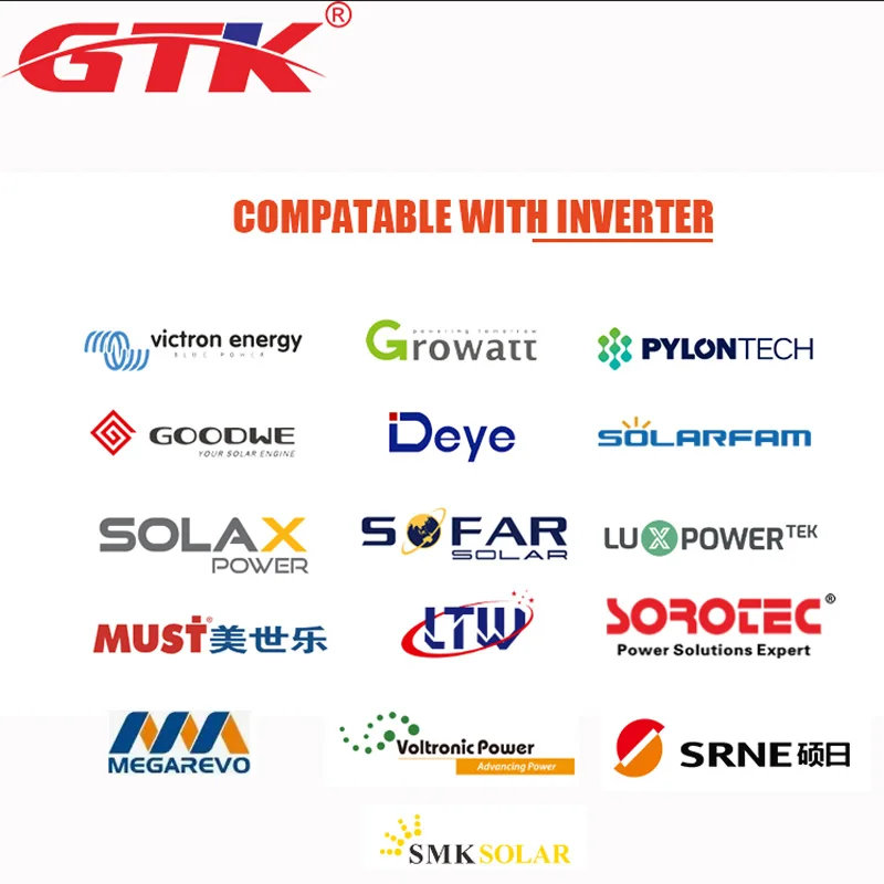 بطارية ليثيوم GTK 200Ah 48 فولت 100 أمبير 150 أمبير في الساعة 48 فولت 400 أمبير في الساعة 500 أمبير في الساعة Lifepo4 يمكن أن RS232 RS485 لنظام تخزين الطاقة الشمسية مع عجلات