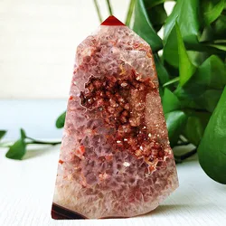 Pietra naturale agata rossa Geode Druzy Crystal Tower Point Home Decor bacchetta stregoneria meditazione Reiki Chakra cristalli curativi