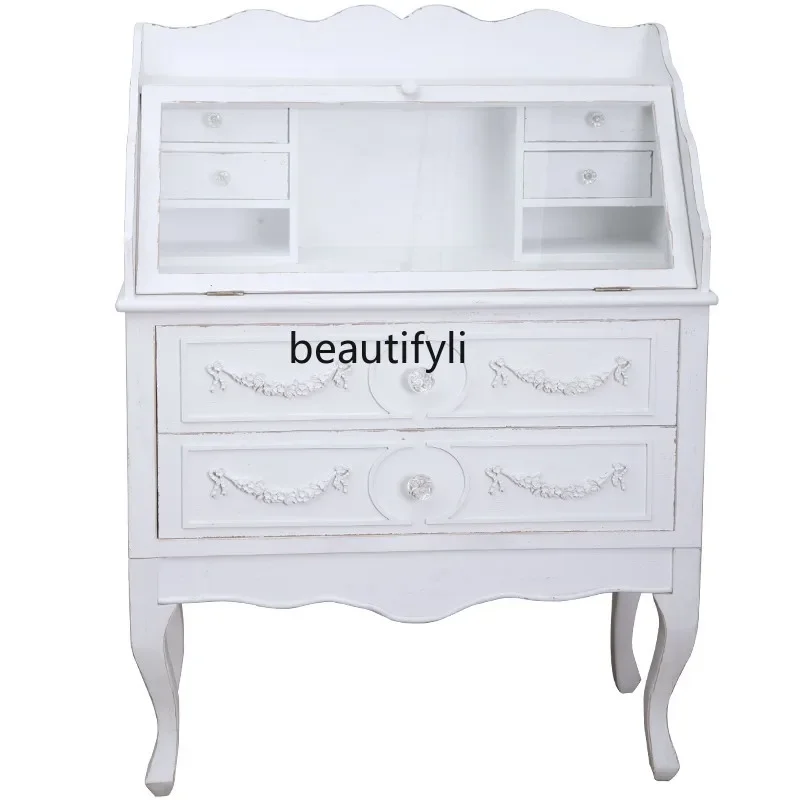 

French Bedroom Dressing Table Storage Cabinet Combination Retro Makeup Cabinet Table Bedside Chest of Drawers