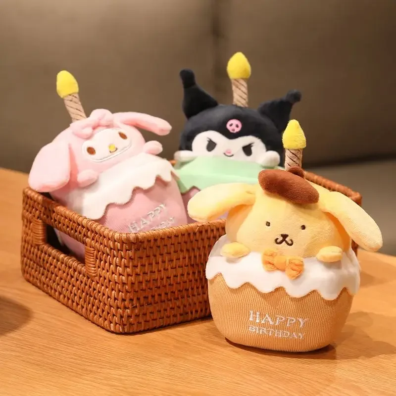 With Music Cartoon Melody Sanrio Kuromi Birthday Cake Plush Doll Luminous Doll Birthday Music Candle Children's Toys Gifts