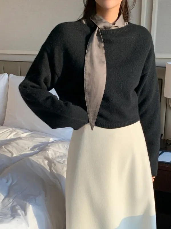 Elegancka długa bluzka z kołnierzykiem, warstwa bazowa dla kobiet, koreański styl, uniwersalna, modna bluzka do botków.