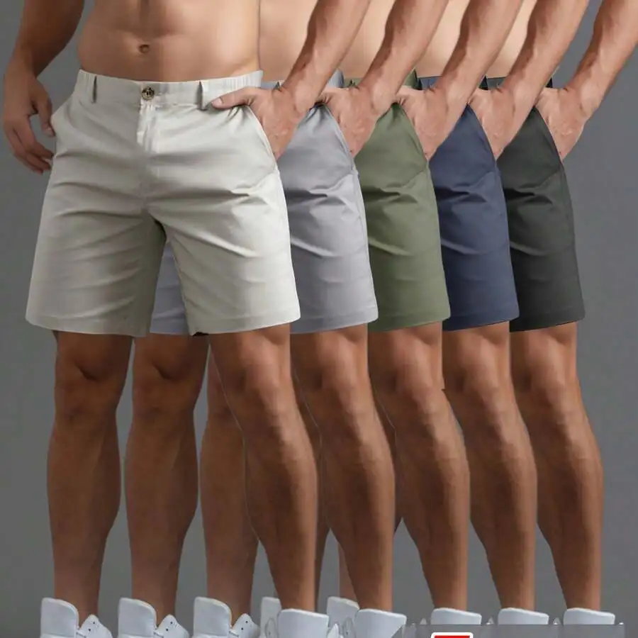 

Five-Pack Men’s Woven Solid Color Straight Fit Shorts With Zipper Closure And Resin Fastening For Casual Travel Outdoor Use