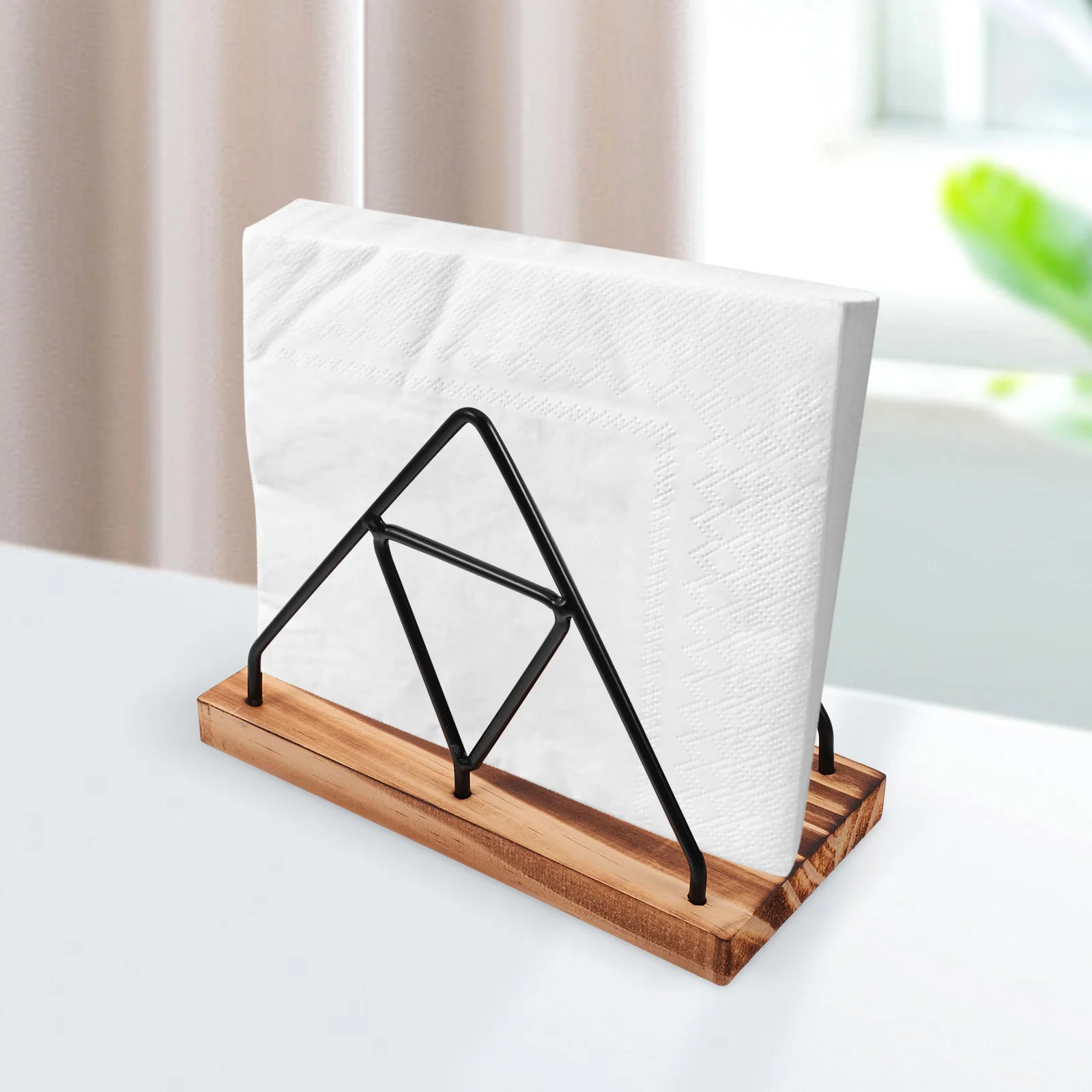 

Napkin Holder Standing Triangle Hollow Out Tissue Holder Wood Style Rustic Farmhouse Paper Napkin Stand Space Saving Smooth Line