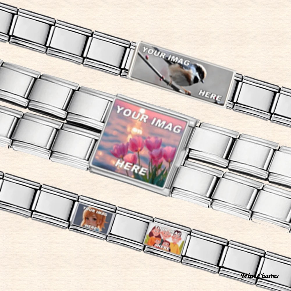 Mega Super estándar personalizado imagen Imagine enlace de encanto italiano ajuste 9/18mm pulsera de acero inoxidable DIY hacer cuentas de joyería