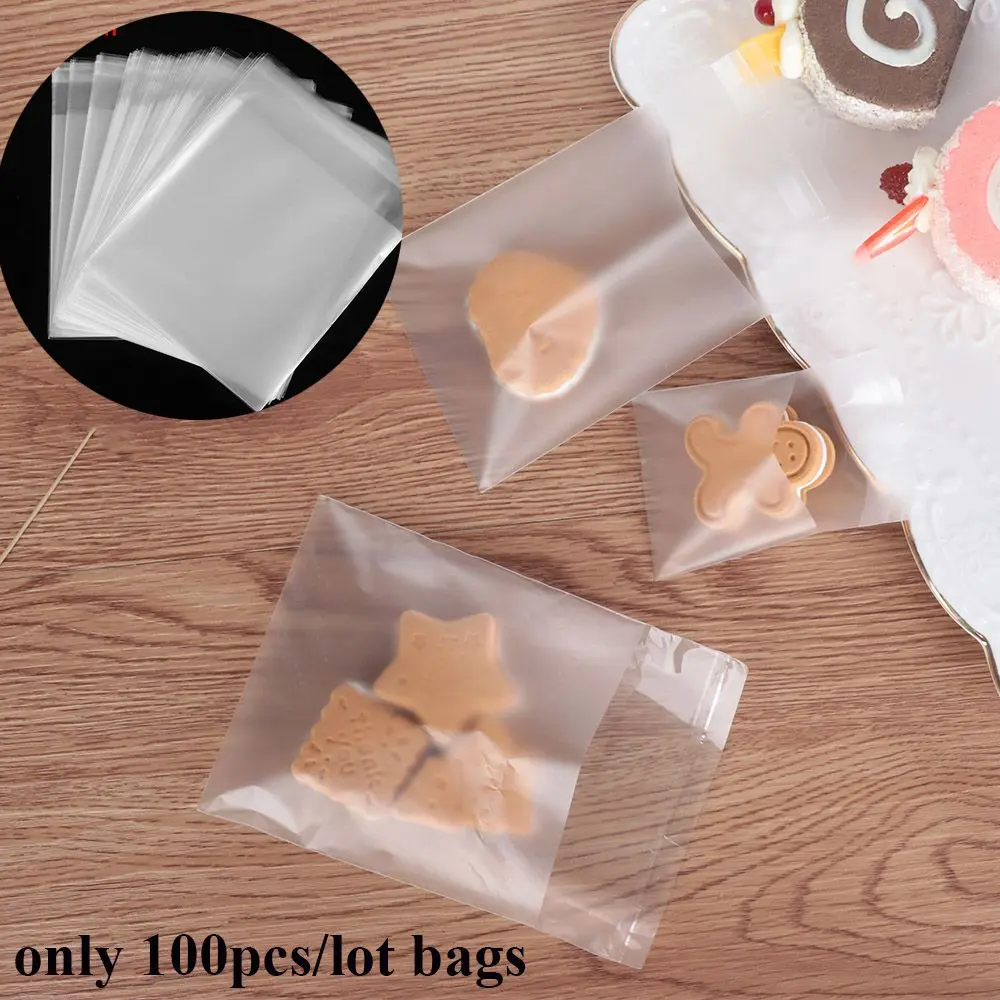 100 pçs/lote pacote de doces de casamento lanche decoração transparente fosco sacos de biscoitos selo opp autoadesivo