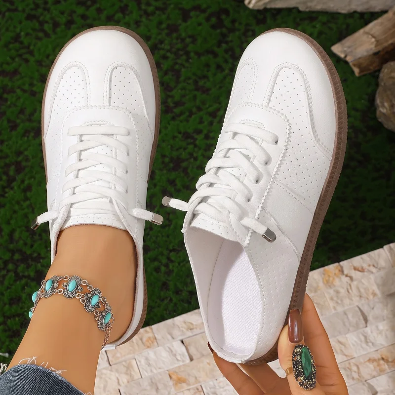 Women's Lightweight Breathable Summer Flat Slippers Versatile Outdoor Casual Shoes White Sneakers