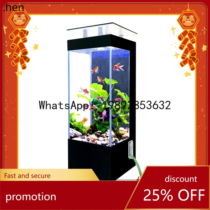 

YFY floor-to-ceiling goldfish tank ultra-white glass new ecological water-free vertical small fish tank against the wall