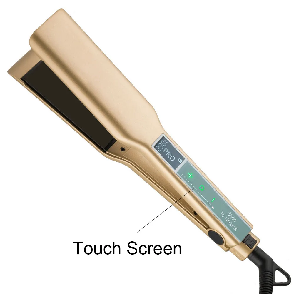 

Touch Screen MCH Wide Plate Gold Brazilian Keratin Treatment Titanium 230℃ Professional Permanent Flat Iron Hair Straightener