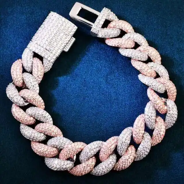 

Popular Heavy Cuban Chain 4 Rows 20mm White Gold Silver Vvs Moissanite Diamond Hip Hop Cuban Link Chain Bracelet