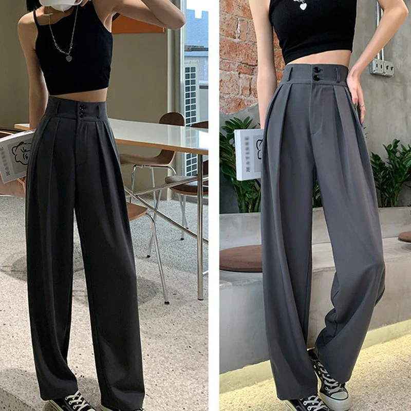 

Casual High Waist Wide Leg Trousers for Women Autumn Office-lady Solid Suit Pants Winter Korean Baggy Pants Pantalon Femme 24389