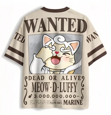 One Piece Five Rank Niccol Luffy Wanted Poster V-neck Anime Mesh Quick Drying Niccol Cat Retro Bounty Poster Loose T-shirt