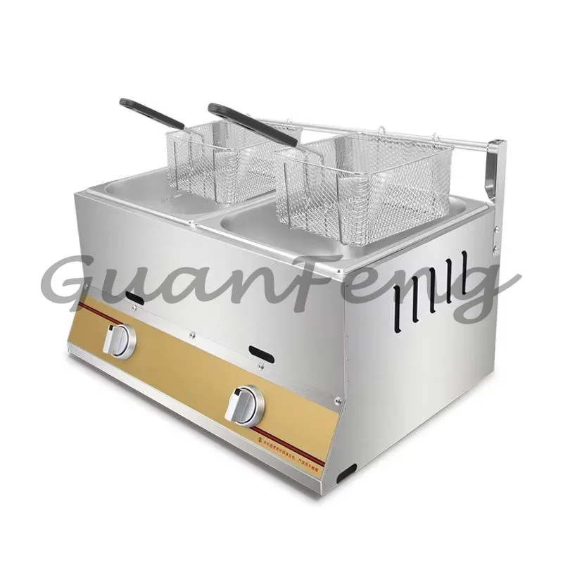 Commercial Stainless Steel 2-Tank 2-Basket  Deep Fryer, Double Tank  Frying Machine for Chicken & French Fries Chips