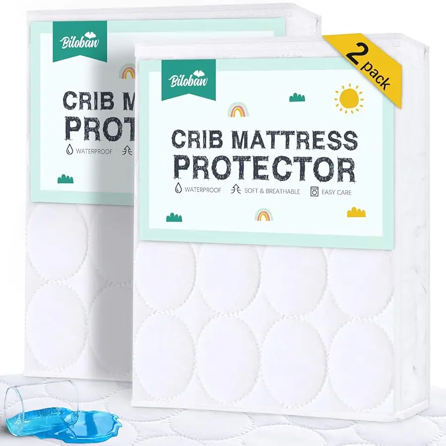 

Crib Mattress Protector Sheets Waterproof 2 Pack, Quilted Crib Mattress Pad Co er Fitted Fits for Toddler Bed Mattress, White, 5