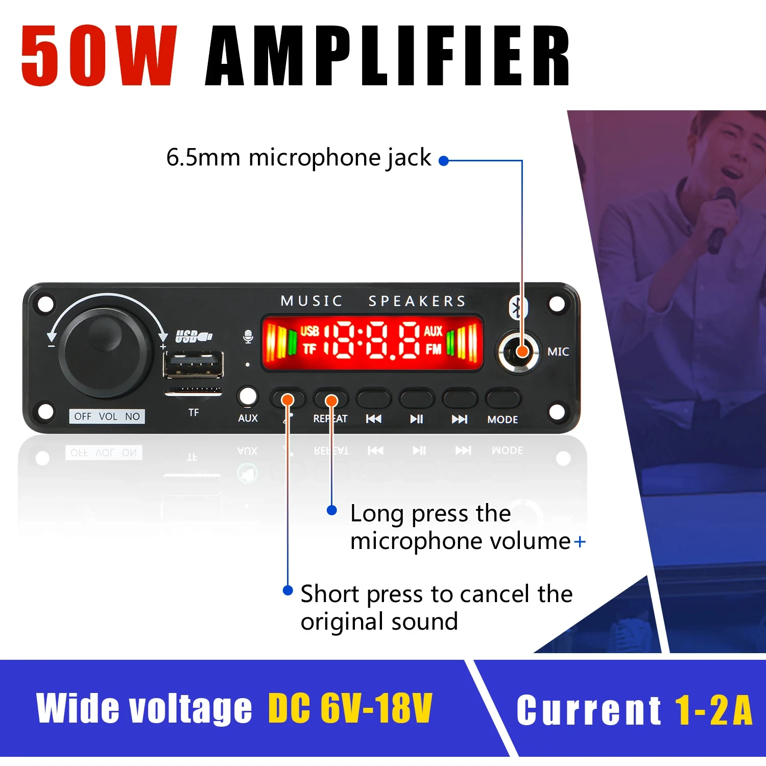 50W Amplifier Bluetooth MP3 WMA APE Decoder Board DC 12V 25W Handsfree Car Audio Microphone USB TF FM Radio DIY Mp3 Music Player