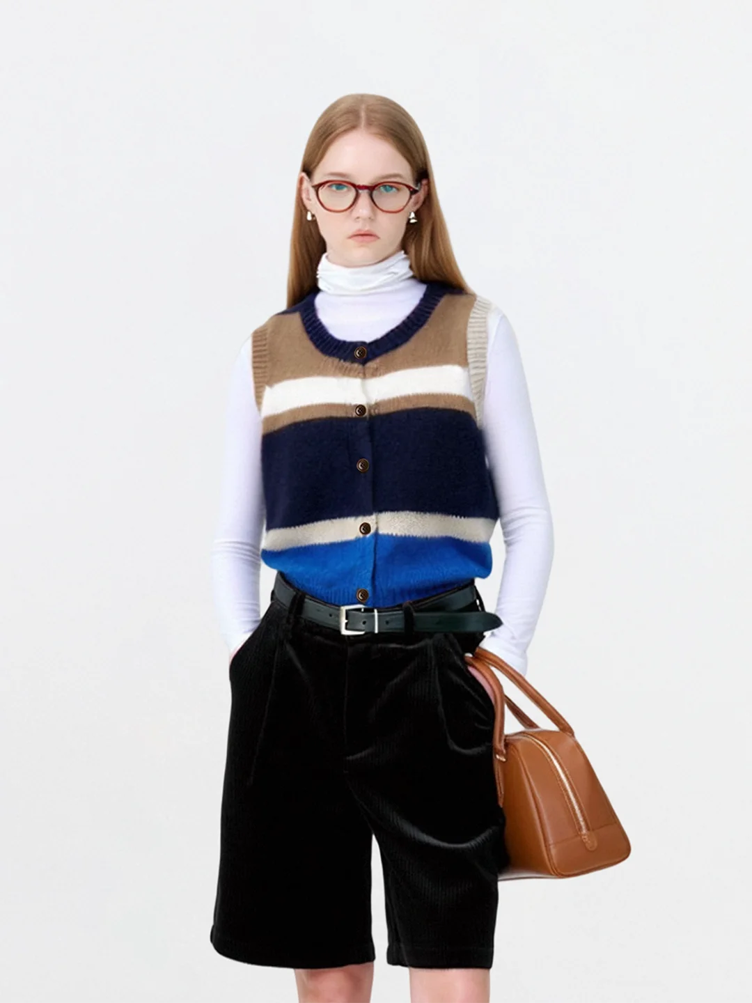 

AHMI Commuter Sle Striped Knitted Vest Autumn Winter Girl's Color Blo Outerwear Layering Open Cardigan Nylons Polyester A...