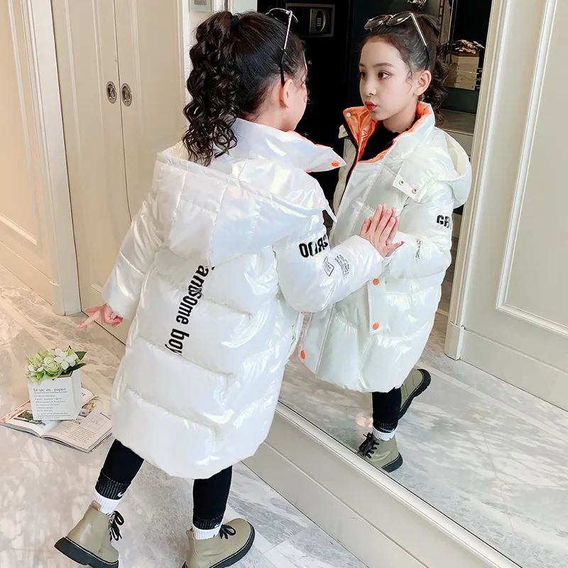 

Winter Down Jacket For Girls Coat Fashion Shiny Waterproof Hooded Children's Outerwear 5-12 Years Teenagers Kids Parka Snowsuit