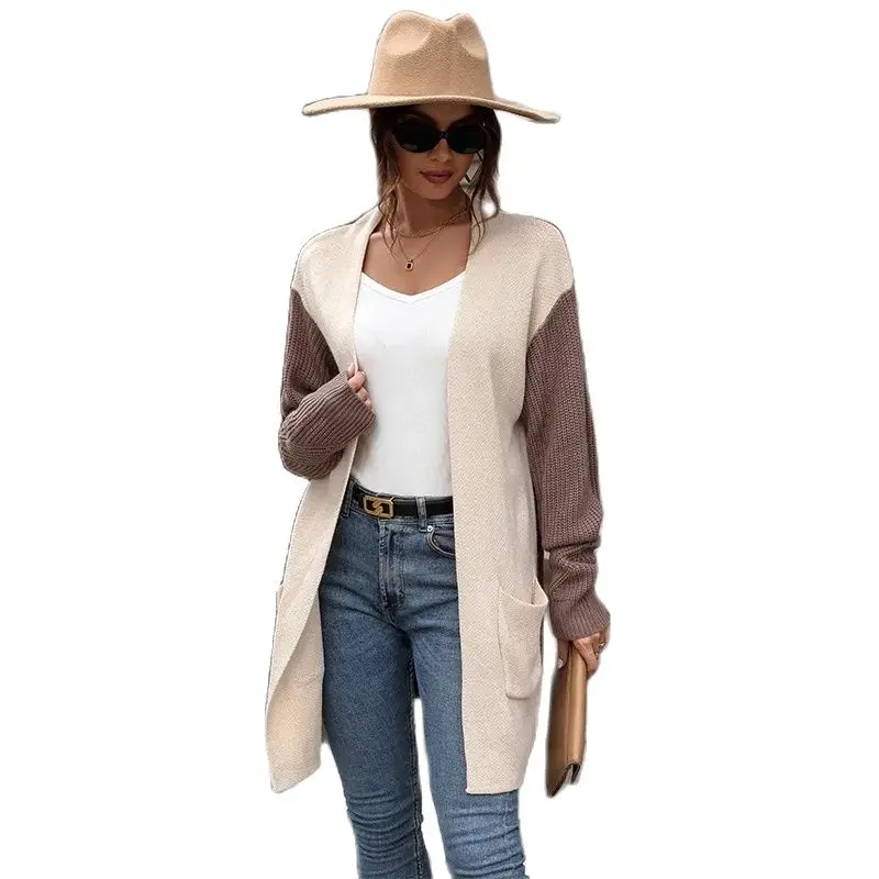 

Manteau Femme Hiver Spring Cross Border Women's Wear Color Block Sweater Coat For Women's Wear Autumn Style Mujer Khaki