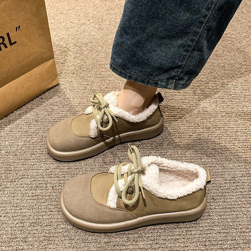 【2025 AW】Maillard chaussures femmes fausse fourrure doublé semelle souple à lacets confort chaussures Style rétro hiver mocassins chauds