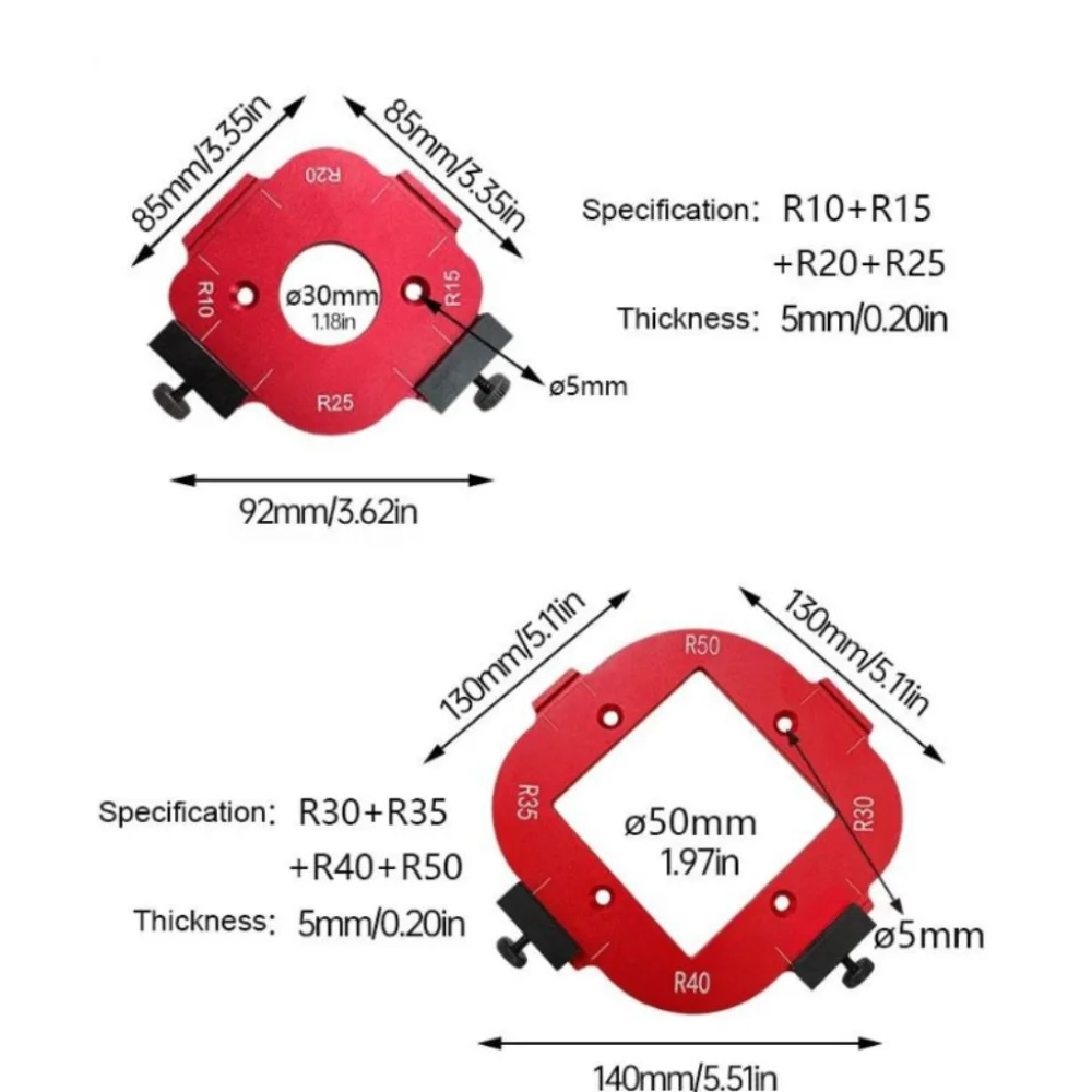R10-R50 نصف القطر تهزهز النجارة راوتر قوالب قابلة لإعادة الاستخدام 4 في 1 قوس زاوية تحديد المواقع قالب سبائك الألومنيوم DIY بها بنفسك #6