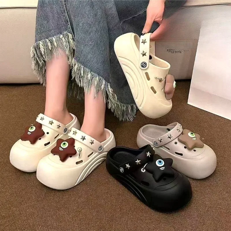New Fashionable Cute Female Thick Bottom Slippers Summer Beach Non-slip Baotou Breathable Slippers