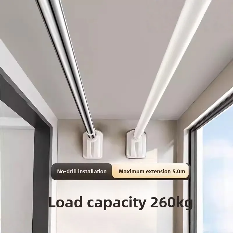 

Stainl Steel Exble Clothesline Rod Strong Load Bearing Curtain Rod Bath Curtain Rod Closet Hanging Rod No Drilling Re...